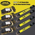 4 Pack Car Tie Down Straps For Trailers - Tire Ratchet Strap With Flat Hooks    