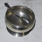 Vintage Williamsburg Stieff Pewter Open Salt Celler With Spoon 2 5    Dia 