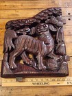 Pair Incredible 1800s Antique Hand Carved Foo Dog Architectural Salvaged Panels