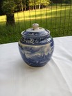 Blue white Lidded Decorative Urn jar  Lion Coat Of Arms