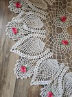 Vintage Handmade Crochet Lace Tablecloth Doily 36    Round Pink  Rose Cottagecore