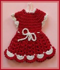 Vintage Dress Shaped Handmade Hot Pad Potholder Wall Decor Crochet Red And White