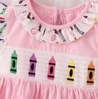 New Boutique Back To School Smocked Crayon Girls Pink Tunic   Shorts Outfit