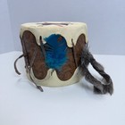 Native American Mini Rawhide Hand Drum Buffalo Zia Sun Southwestern Folk Art