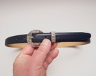 Talbots Navy Leather Belt Womens M 29 Silver Decorative Buckle Usa 3 4   Wide