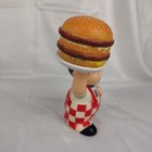 Vintage 80s Big Boy Mascot Piggy Coin Bank Holding Hamburger Advertising Vinyl