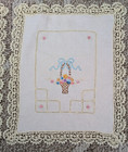 Antique Cut Linens With Crochet And Embroidery  Set Of 2  With Bow Top Basket
