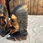 Antique Geometric Art Deco Indian War Chief Art Statue Sculpture Bookends Pair