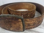 Vintage Genuine Tooled Leather Belt W  Deer Design Buckle Men s Size 36
