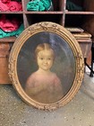 Antique Mid-1800s Portrait Oil Painting On Canvas     Fine Carved Oval Gilt Frame