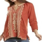 Johnny Was Burnt Orange Beige Tunic Blouse Embroidery Linen Tunic Size Small