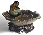 Solid Bronze Art Nouveau Figural Sculpture Maiden On Poppies Dish 9 25  Wide