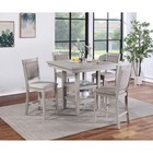 5pc Counter Height Dining Set  Square Table W shelves  Cushioned Chairs  Grey