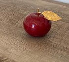 Alabaster Stone Marble Red Apple Paperweight Lifesize Fruit Gold Leaf Stem