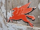 Vintage Mobil Porcelain Sign Old Diecut Pegasus Motor Oil Gas Pump Flying Horse