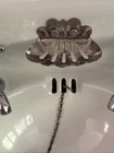 Small Antique 15x16 Cast Iron White Porcelain High Back Wall Sink  Vtg