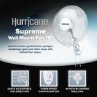 Hurricane Supreme 16 Inch 90 Degree Oscillating 3 Speed Wall Mounted Fan  White