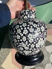 Antique Chinese Export Porcelain Famille Noir Lamp Apple Blossom Flowers   Shade