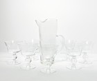 1950s Vintage Mcm Etched Wheat 8-pc Cocktail Martini Liquor Pitcher glasses Set