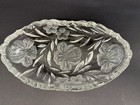 Vintage Clear Glass Etched Floral Oval Relish Dish