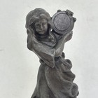 Antique Lady Dancing Playing Tambourine Bronze 8  Metal Statue Sculpture Signed