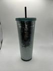 Starbucks 2017 Green Sequin Sparkle Venti Tumbler Cold Cup 24 Oz