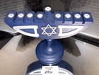 Blue Wooden Hanukkah Menorah Candle Holder With Star Of David
