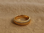 Gold Plated Ribbed Band Ring Brass Metal Unisex Boho Ring For Gift