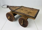 Vintage Antique Pull Along Wood   Metal Handmade Carved Bullock Childs Toy Cart