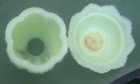 Fenton  Custard Satin Hobnail  Green Fairy Lamp Vaseline Glows