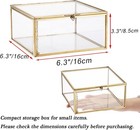 Vintage Glass Jewelry Organizer Box - Golden Metal Keepsake Box Desktop Jewelry