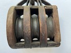 Vintage Wood   Iron Triple Pulley Nautical Block   Tackle