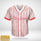 Custom Baseball Jersey Red Pinstripe Bats Balls Printed Team Shirt Men Uniform
