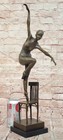 Bronze Female Dancer Statue Chair Pose Signed Patoue Collectible Figurine