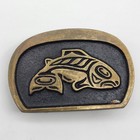 Vintage Bronze Belt Buckle Salish Northwest Coast First Nations Whale Salmon Art