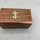 Vintage Wood Hinged Trinket Box W Brass Anchor Inlay 6 75  X 2 75  Brass Telesco