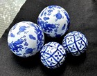 Chinoiserie Sphere Orb Balls Porcelain Vintage  4 Pcs 