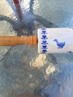 Vtg Blue   Cream Glazed Stoneware Rolling Pin Wood Handles Cat   Heart Design