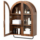 Wood Arched Bathroom Wall Cabinet Wall Mount Storage Cupboard Towel Rack