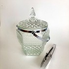 Vintage Anchor Hocking Wexford Cut Glass Ice Bucket W lid Tongs