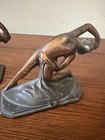 Antique Art Deco Bronze-clad Spelter Bookends  Nude Figure  Kneeling Diving Pose