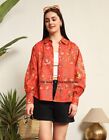 Orange Floral Print T-shirt Women s Summer Pure Cotton Shirts Button Down Blouse