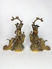 Antique French Pair Of Louis Xv Gilt Bronze Figural Fireplace Chenets andirons 