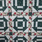 Handmade Christmas Quilt Throw Lap 60x60  Poinsettia Green White Floral Holiday