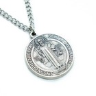 Saint St Benedict Medal 1  Pendant Necklace Italy W 24  3mm Flat Curb Chain