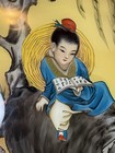 Vintage Chinese Reverse Glass Painting Child   Water Buffalo Framed 23 5   x 17   
