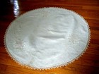 20s  Antique Linen Tablecloth  Off White Embroidery   Picots Bobbin Lace Trim