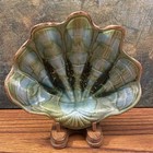 Vintage Treasure Craft Green Blue Clam Shell Trinket Dish Tiki Ashtray Glaze