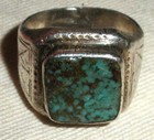 Vintage Chinese Export Turquoise Engraved Sterling Silver Ring Size 8 Vafo