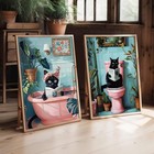 2 Pcs Cute Black Cat Bathroom Wall Art Funny 12x16in-unframed  Colorful